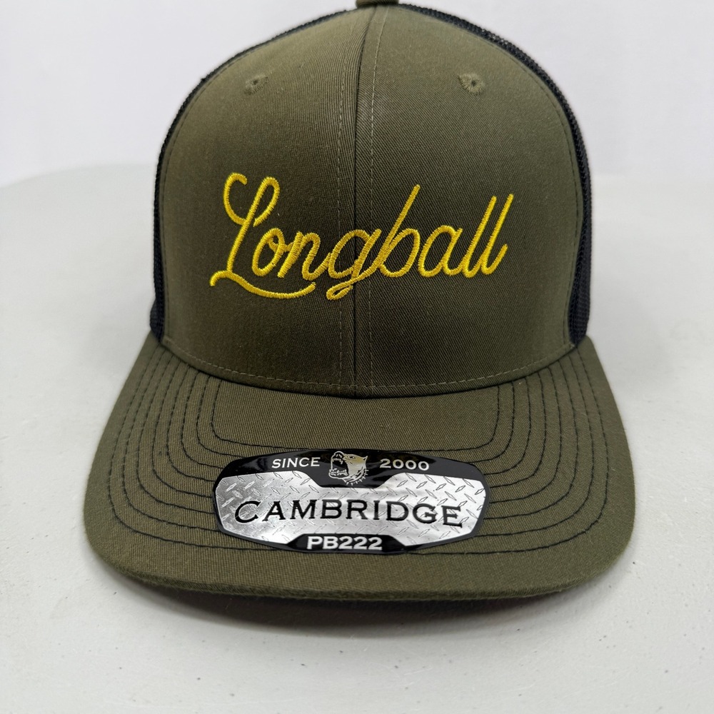 Longball Trucker Hat Mens Olive Green Script Snapback Cambridge OSFA